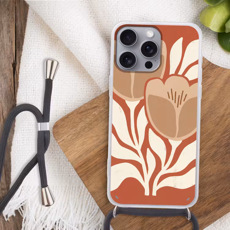 Bloemen - Abstract - Modern - Beige - Natuur Hoesje iPhone 16 Pro Max met koord klein -sfeer4