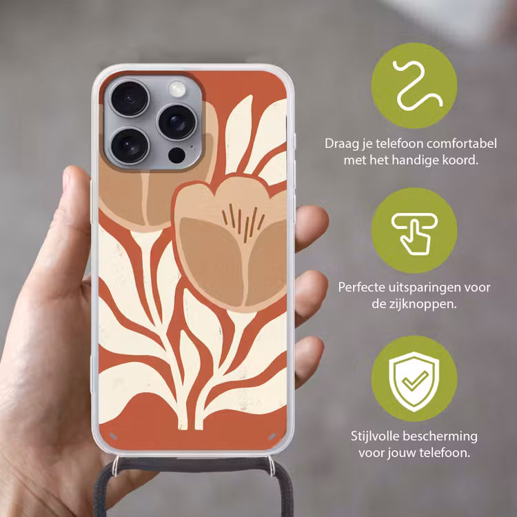 Bloemen - Abstract - Modern - Beige - Natuur Hoesje iPhone 16 Pro Max met koord klein -sfeer2_NL