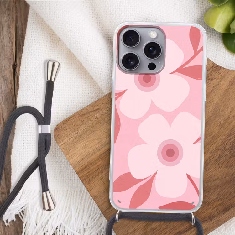 Bloemen - Abstract - Modern - Roze - Natuur Hoesje iPhone 16 Pro Max met koord klein -sfeer4