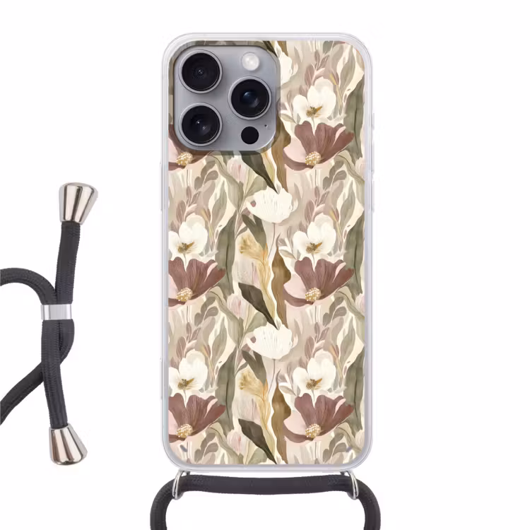 Bloemen - Aquarel - Kleurrijk Hoesje iPhone 16 Pro Max met koord klein 804 -3d