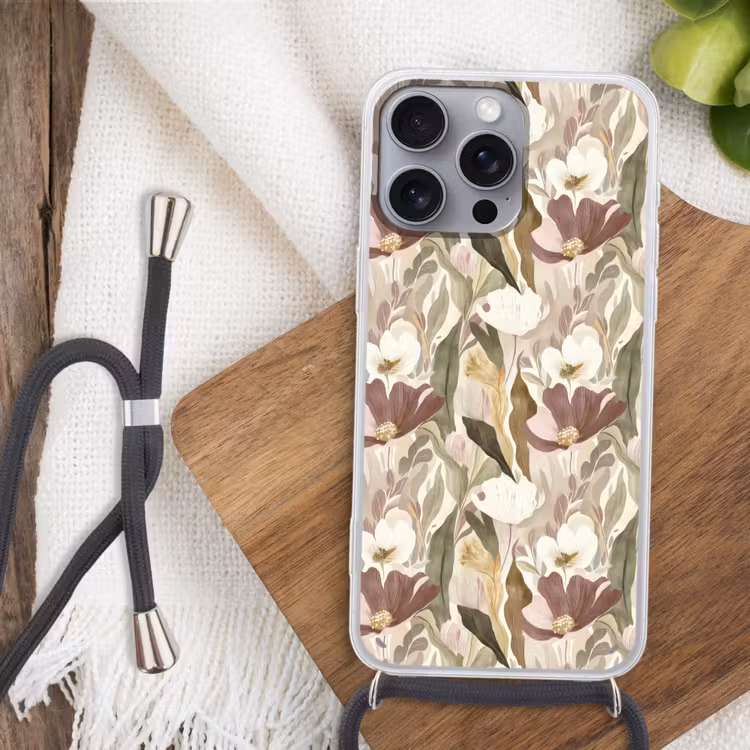 Bloemen - Aquarel - Kleurrijk Hoesje iPhone 16 Pro Max met koord klein 804 -sfeer4