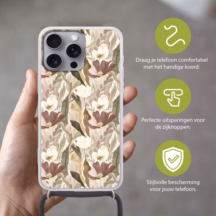Bloemen - Aquarel - Kleurrijk Hoesje iPhone 16 Pro Max met koord klein 804 -sfeer2_NL
