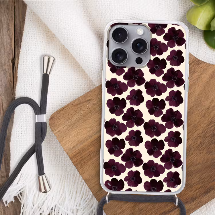 Bloemen - Aquarel - Paars Hoesje iPhone 16 Pro Max met koord klein 804 -sfeer4