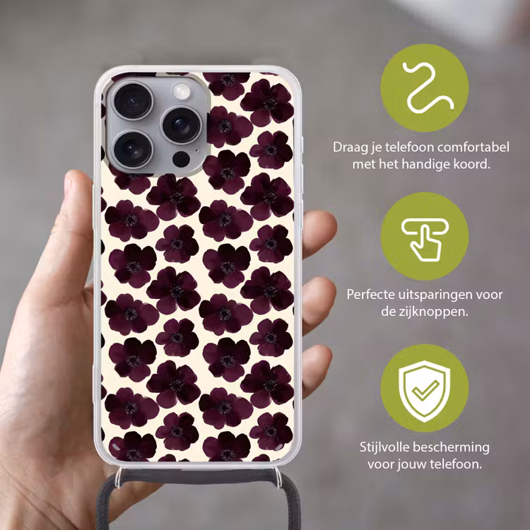 Bloemen - Aquarel - Paars Hoesje iPhone 16 Pro Max met koord klein 804 -sfeer2_NL
