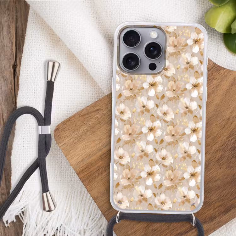 Bloemen - artistiek - Goud Hoesje iPhone 16 Pro Max met koord klein 804 -sfeer4