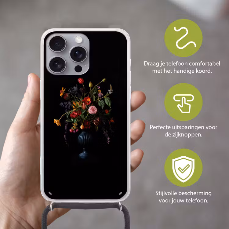 Bloemen - Bessen - Klassiek Hoesje iPhone 16 Pro Max met koord klein -sfeer2_NL
