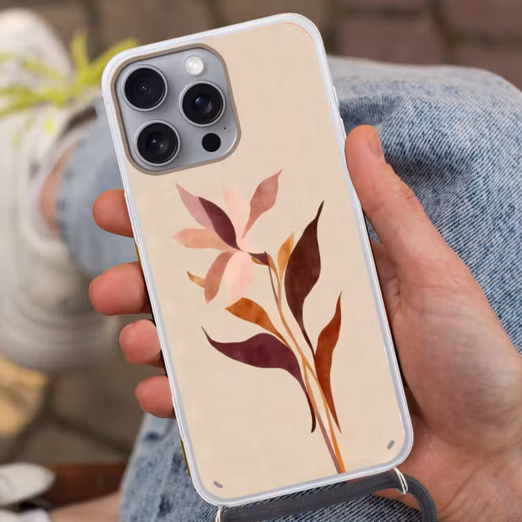 Bloemen - Blaadjes - Minimalistisch - Roze Hoesje iPhone 16 Pro Max met koord klein -sfeer3