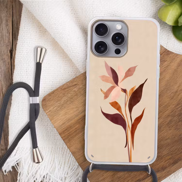 Bloemen - Blaadjes - Minimalistisch - Roze Hoesje iPhone 16 Pro Max met koord klein -sfeer4