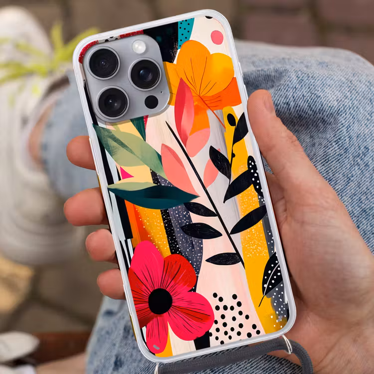 Bloemen - Bladeren - Abstract - Kleurrijk Hoesje iPhone 16 Pro Max met koord klein -sfeer3