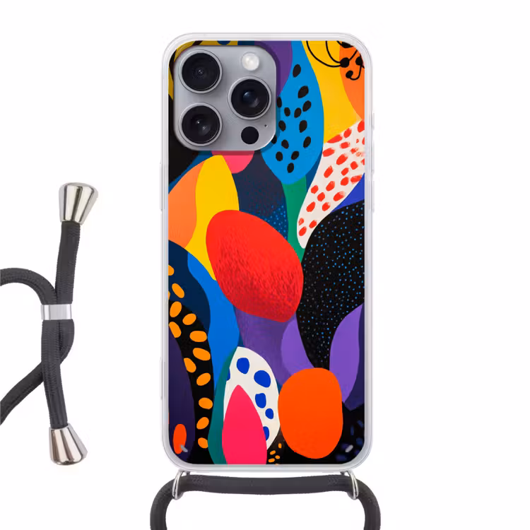 Bloemen - Bladeren - Abstract - Rood Hoesje iPhone 16 Pro Max met koord klein -3d