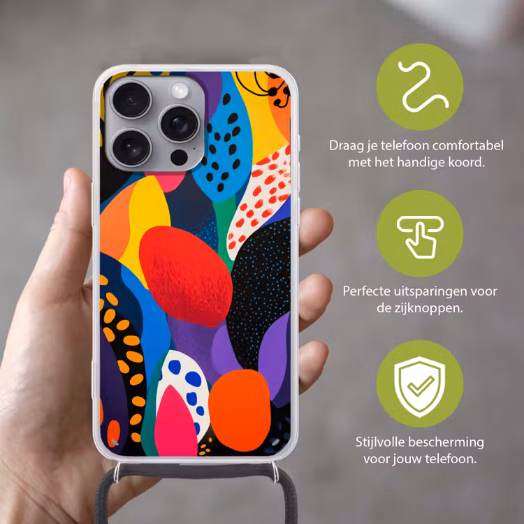 Bloemen - Bladeren - Abstract - Rood Hoesje iPhone 16 Pro Max met koord klein -sfeer2_NL