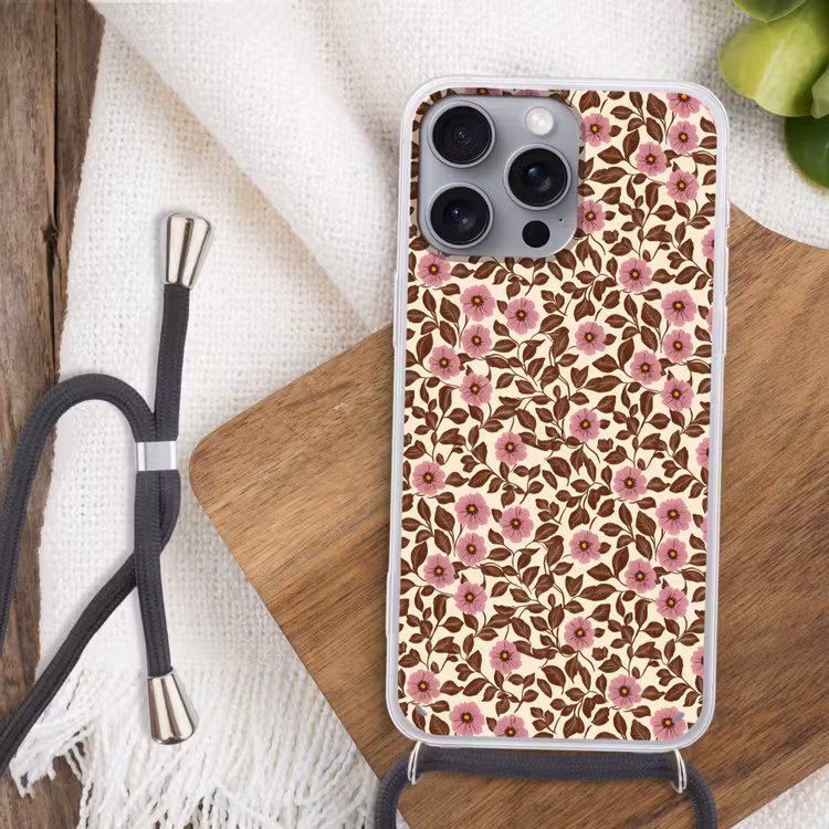 Bloemen - Bladeren - Kleurrijk Hoesje iPhone 16 Pro Max met koord klein 804 -sfeer4