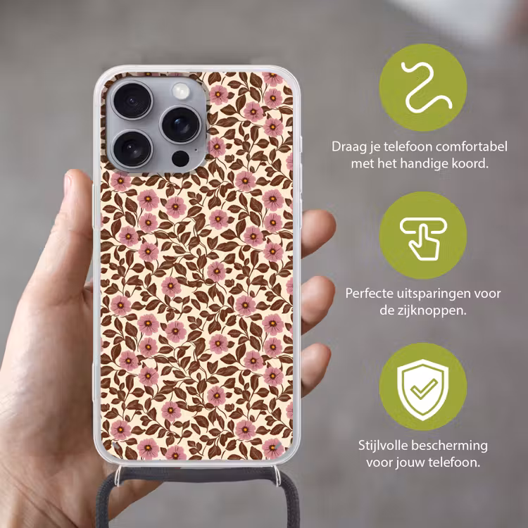 Bloemen - Bladeren - Kleurrijk Hoesje iPhone 16 Pro Max met koord klein 804 -sfeer2_NL