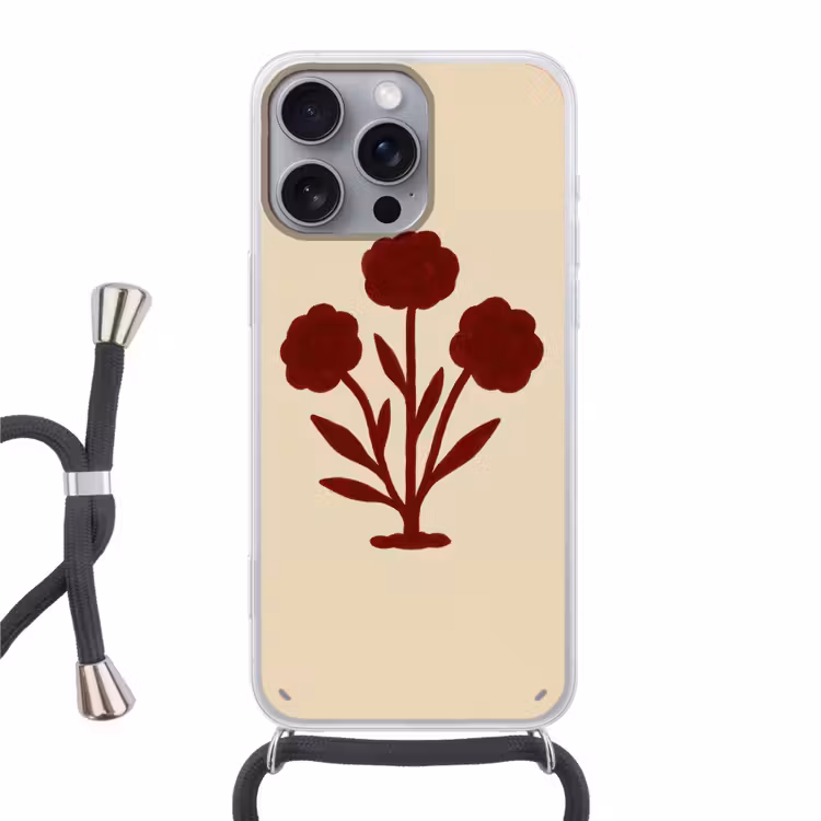 Bloemen - Bladeren - Rood - Minimalistisch Hoesje iPhone 16 Pro Max met koord klein -3d