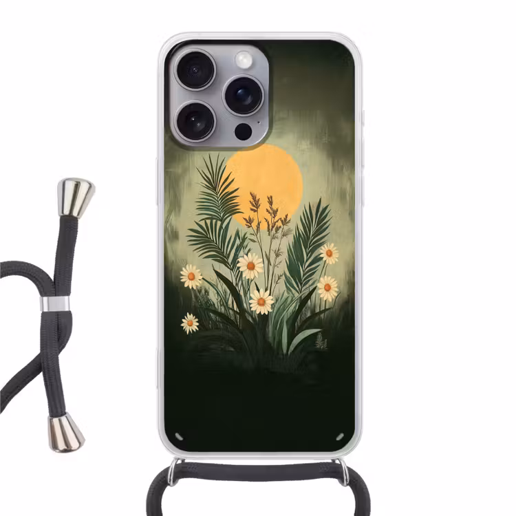 Bloemen - Bladeren - Zon - Groen Hoesje iPhone 16 Pro Max met koord klein -3d