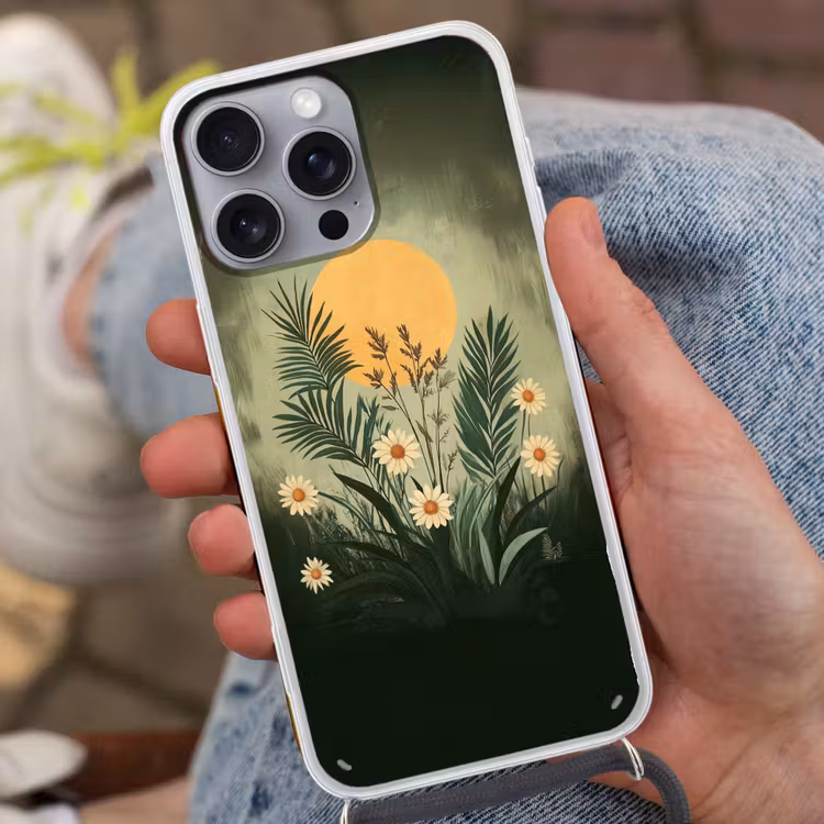 Bloemen - Bladeren - Zon - Groen Hoesje iPhone 16 Pro Max met koord klein -sfeer3