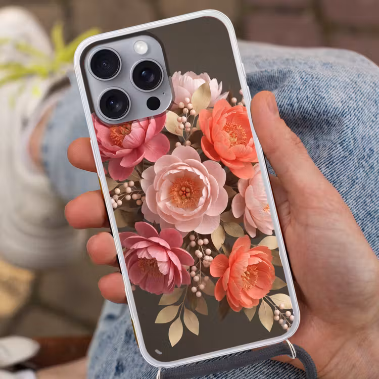 Bloemen - Bloesem - Zacht - Koraal - Decoratie Hoesje iPhone 16 Pro Max met koord klein -sfeer3