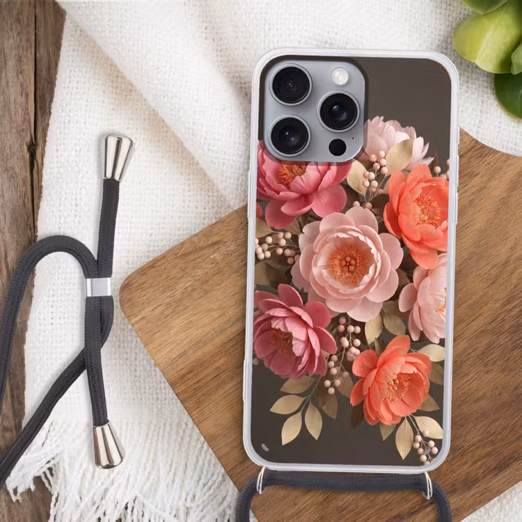 Bloemen - Bloesem - Zacht - Koraal - Decoratie Hoesje iPhone 16 Pro Max met koord klein -sfeer4