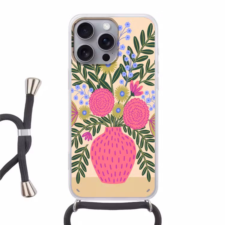 Bloemen - Boeket - Natuur - Abstract - Roze Hoesje iPhone 16 Pro Max met koord klein -3d