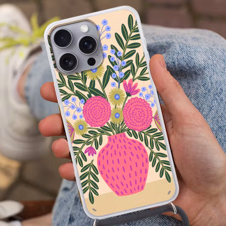 Bloemen - Boeket - Natuur - Abstract - Roze Hoesje iPhone 16 Pro Max met koord klein -sfeer3