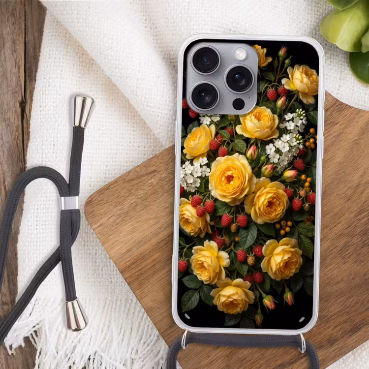 Bloemen - Boeket - Natuur - Klassiek - Geel Hoesje iPhone 16 Pro Max met koord klein -sfeer4