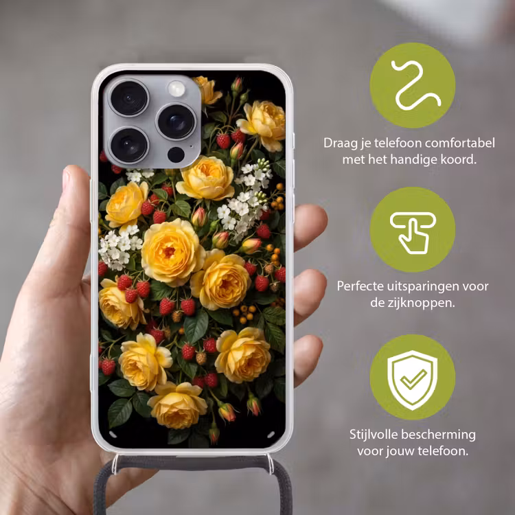 Bloemen - Boeket - Natuur - Klassiek - Geel Hoesje iPhone 16 Pro Max met koord klein -sfeer2_NL