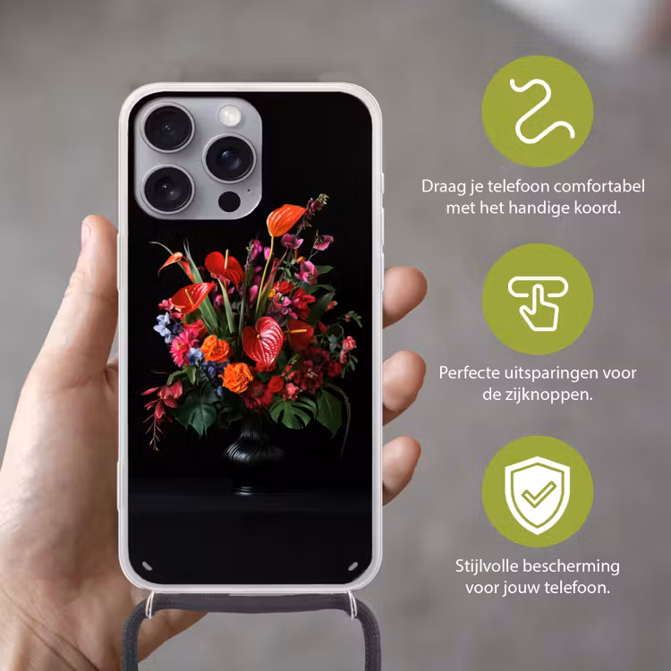 Bloemen - Boeket - Sierlijk Hoesje iPhone 16 Pro Max met koord klein -sfeer2_NL