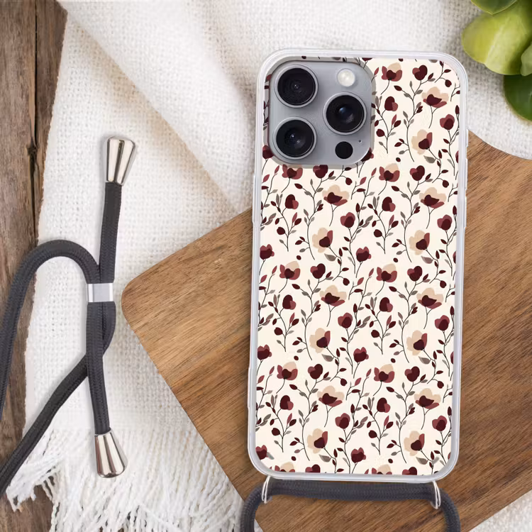 Bloemen - Botanisch - Bordeaux Hoesje iPhone 16 Pro Max met koord klein 804 -sfeer4