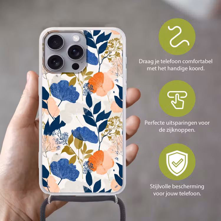 Bloemen - Botanisch - Kleurrijk Hoesje iPhone 16 Pro Max met koord klein 804 -sfeer2_NL