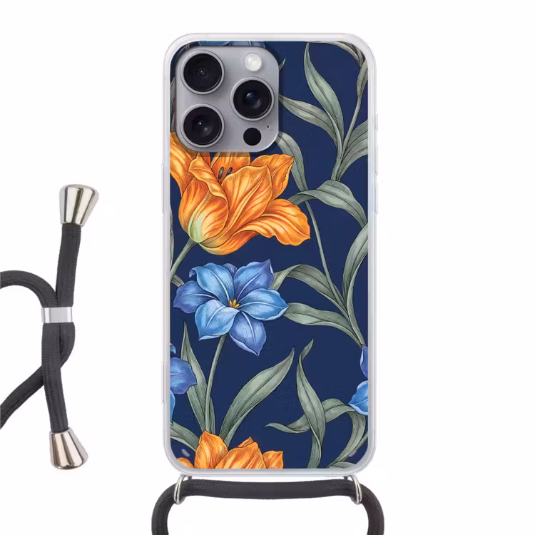 Telefoonhoesje met koord - Bloemen - Botanisch - Patroon - Bloemen - Botanisch - Patroon Hoesje iPhone 16 Pro Max met koord klein
