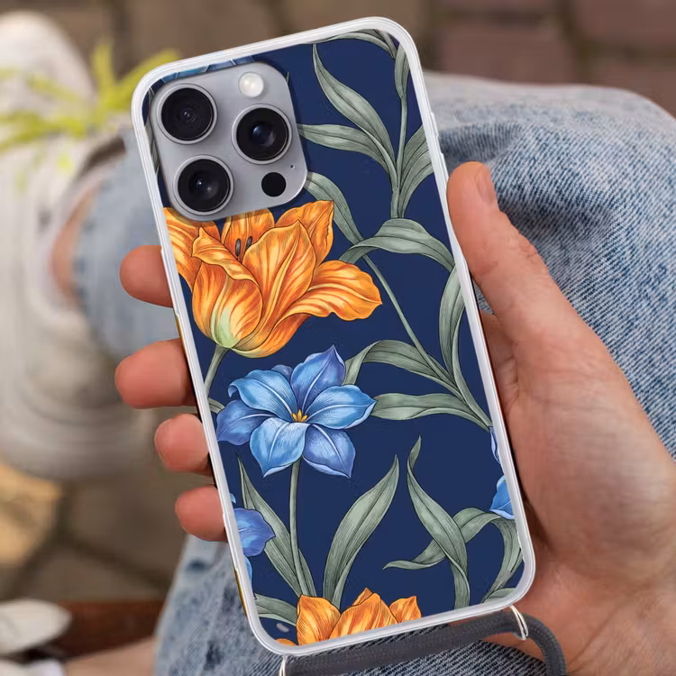 Telefoonhoesje met koord - Bloemen - Botanisch - Patroon - Bloemen - Botanisch - Patroon Hoesje iPhone 16 Pro Max met koord klein