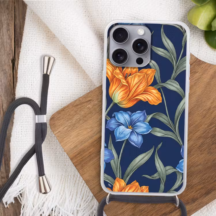 Telefoonhoesje met koord - Bloemen - Botanisch - Patroon - Bloemen - Botanisch - Patroon Hoesje iPhone 16 Pro Max met koord klein