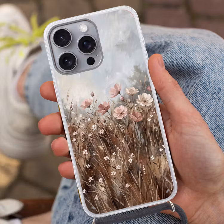 Bloemen - Botanisch - Schilderij - Pastel - Rustiek Hoesje iPhone 16 Pro Max met koord klein -sfeer3