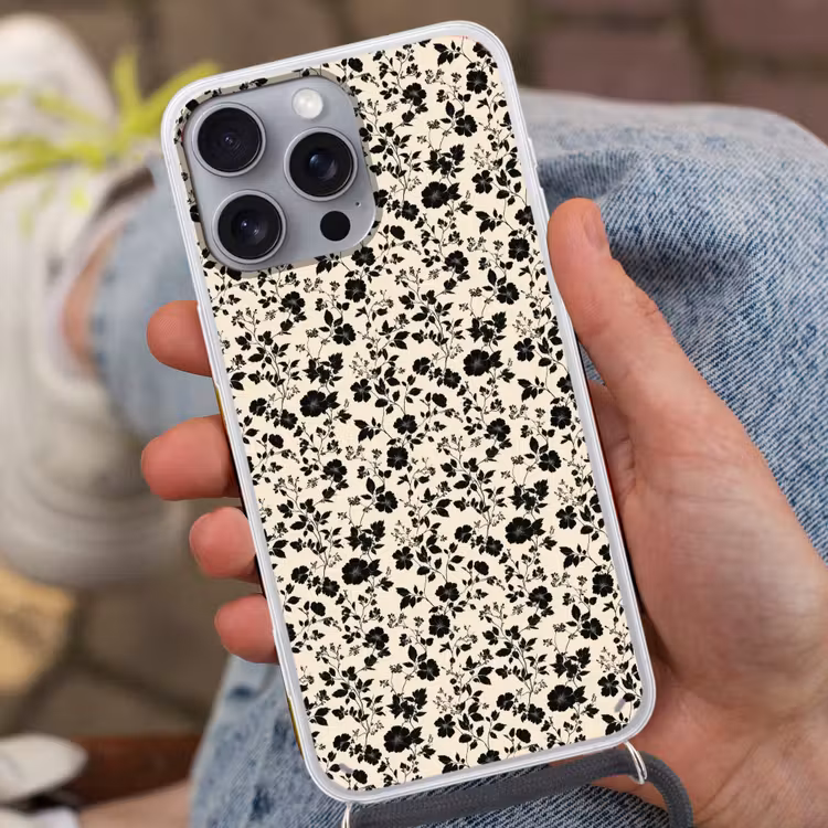 Bloemen - Dessin - Zwart Hoesje iPhone 16 Pro Max met koord klein 804 -sfeer3