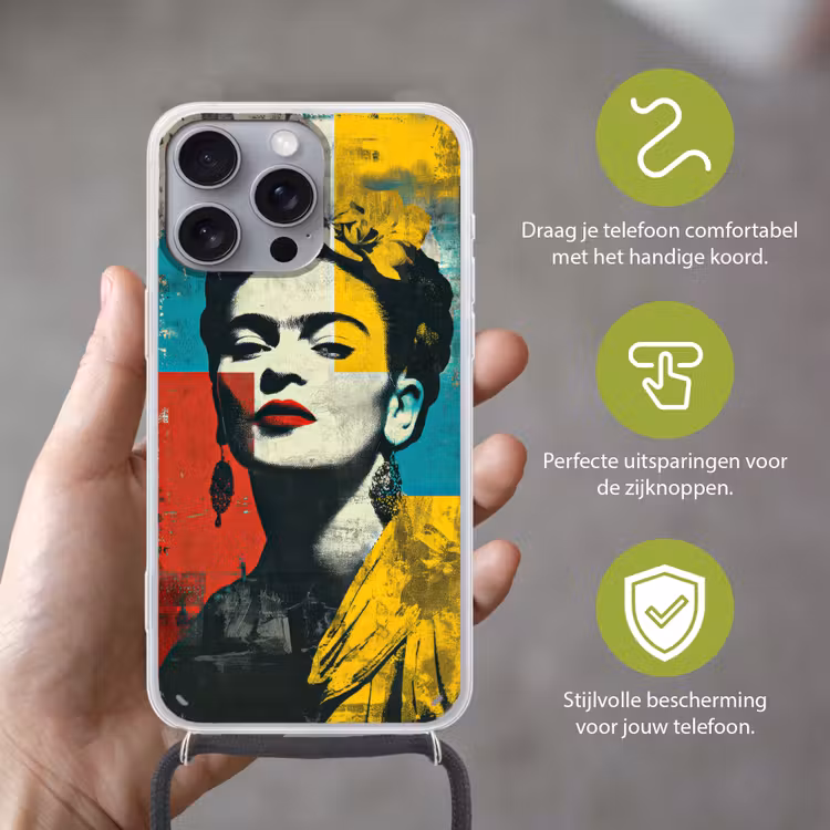 Bloemen - Felle kleuren - Grafisch - Modern Hoesje iPhone 16 Pro Max met koord klein -sfeer2_NL