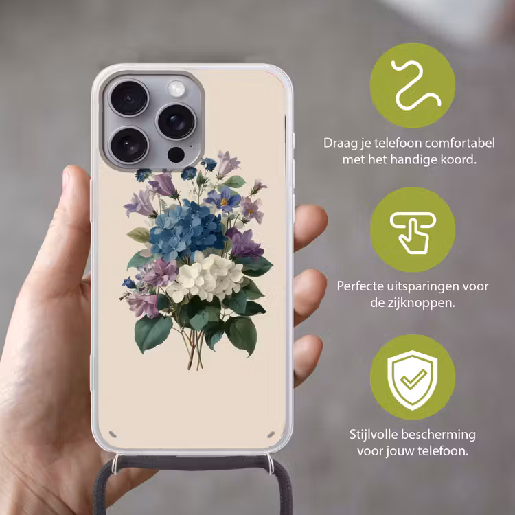 Bloemen - Gedetailleerd - Rust - Realistisch Hoesje iPhone 16 Pro Max met koord klein -sfeer2_NL