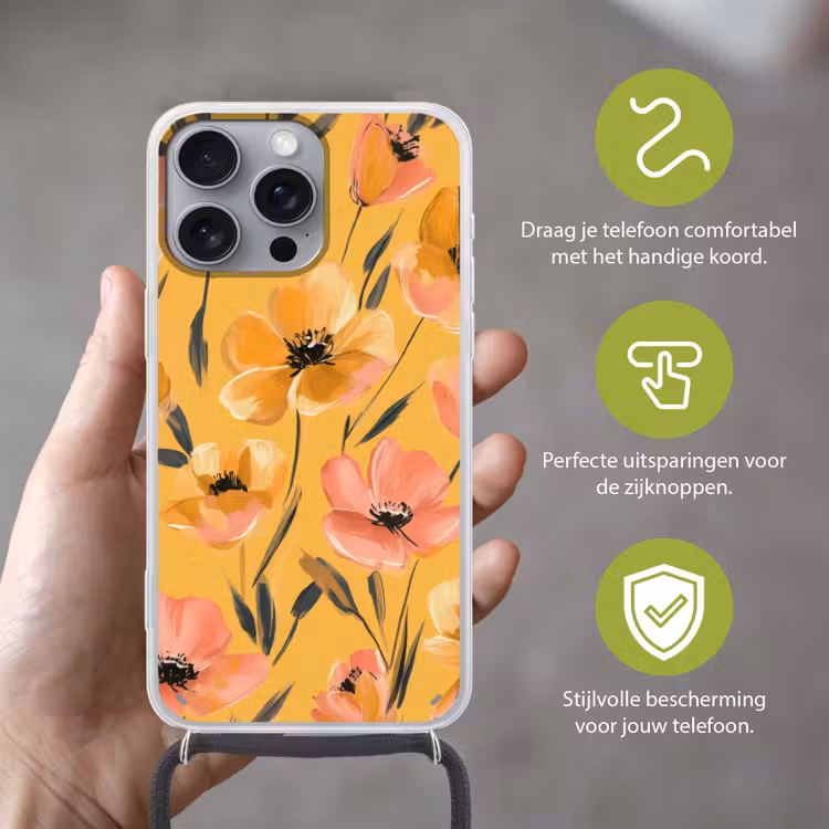 Bloemen - Geschilderd - Geel Hoesje iPhone 16 Pro Max met koord klein -sfeer2_NL
