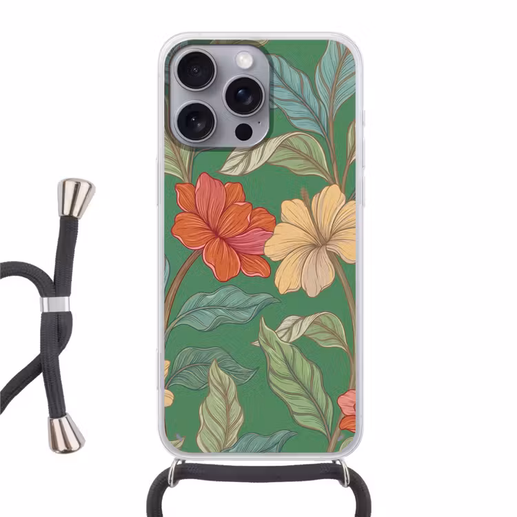 Telefoonhoesje met koord - Bloemen - Groen - Illustratie - Bloemen - Groen - Illustratie Hoesje iPhone 16 Pro Max met koord klein