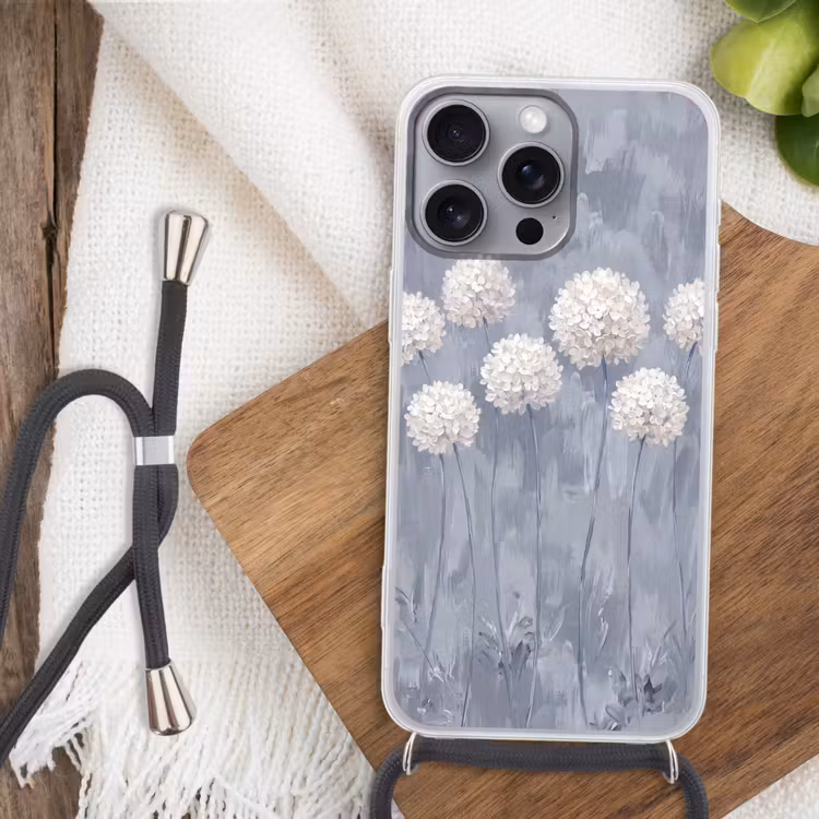 Bloemen - Illustratie - Blauw Hoesje iPhone 16 Pro Max met koord klein -sfeer4