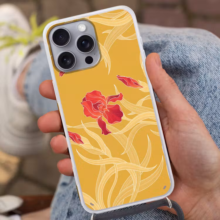 Telefoonhoesje met koord - Bloemen - Illustratie - Rood - Bloemen - Illustratie - Rood Hoesje iPhone 16 Pro Max met koord klein