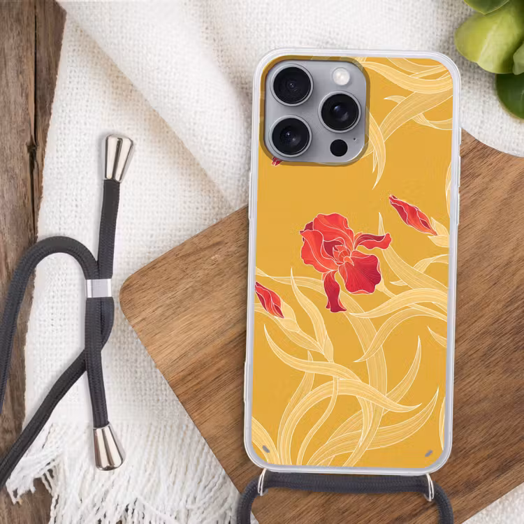 Telefoonhoesje met koord - Bloemen - Illustratie - Rood - Bloemen - Illustratie - Rood Hoesje iPhone 16 Pro Max met koord klein