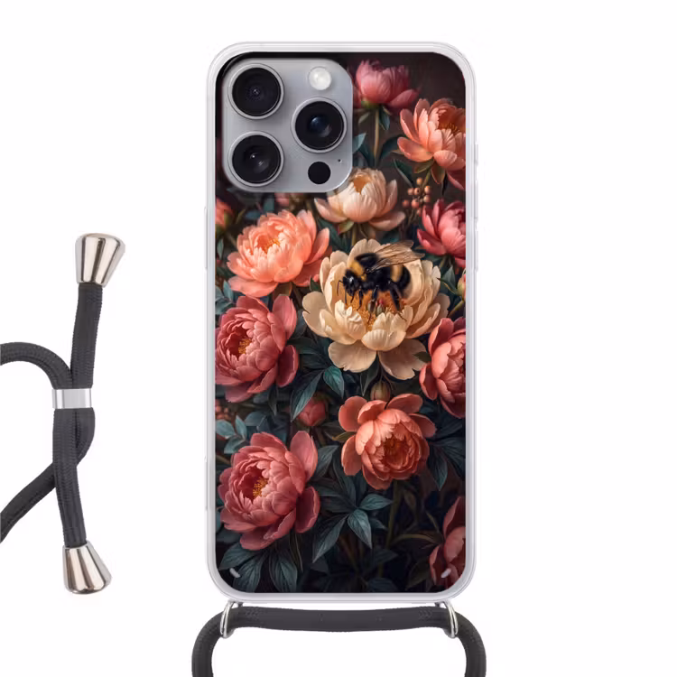 Bloemen - Insect - Natuur - Roze Hoesje iPhone 16 Pro Max met koord klein -3d