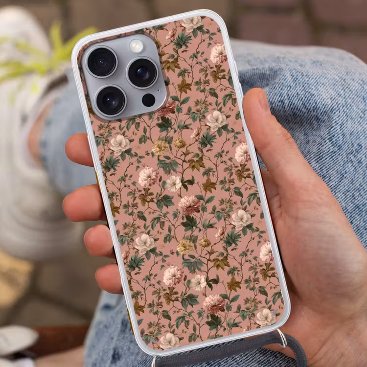 Bloemen - Klassiek - Roze Hoesje iPhone 16 Pro Max met koord klein 804 -sfeer3