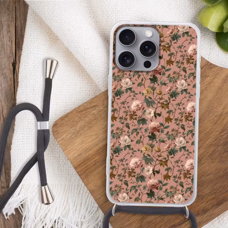 Bloemen - Klassiek - Roze Hoesje iPhone 16 Pro Max met koord klein 804 -sfeer4