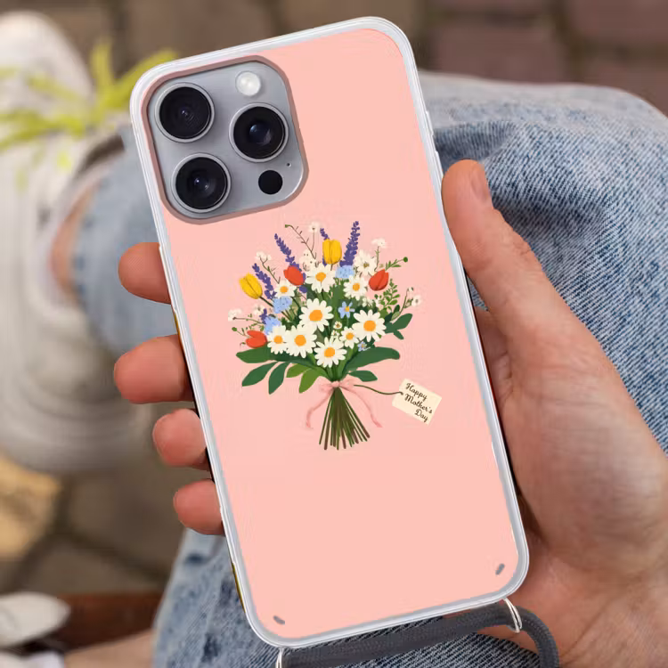 Bloemen - Lint - Kaartje Hoesje iPhone 16 Pro Max met koord klein -sfeer3