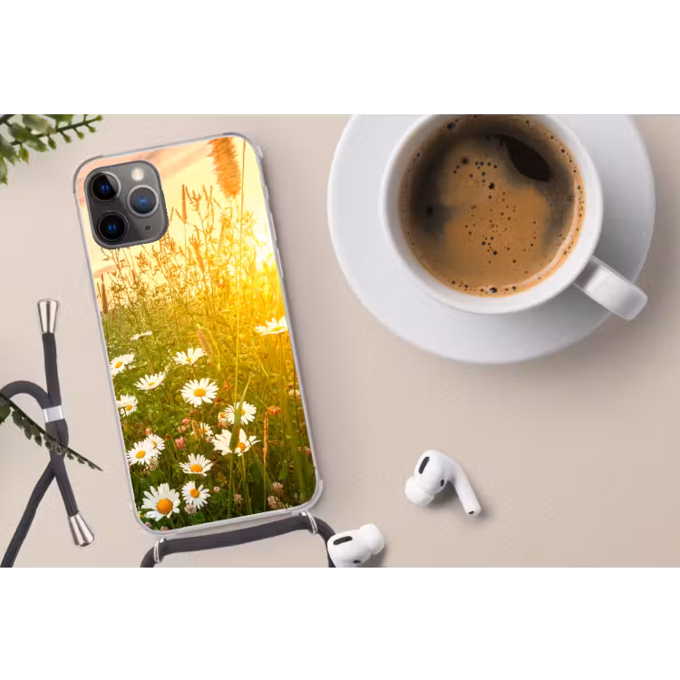 Bloemen - Madelief - Natuur Hoesje iPhone 12 Pro met koord klein -oordop