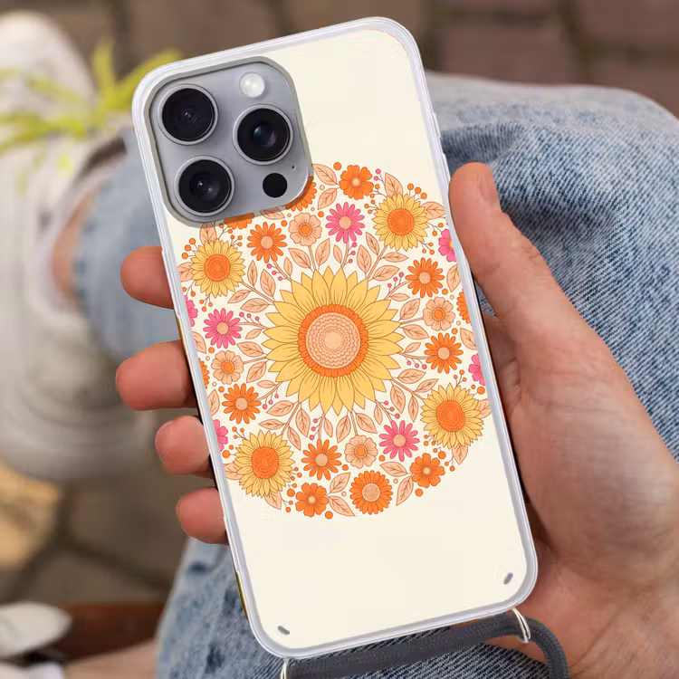 Bloemen - Mandala - Patroon - Kleurrijk Hoesje iPhone 16 Pro Max met koord klein -sfeer3