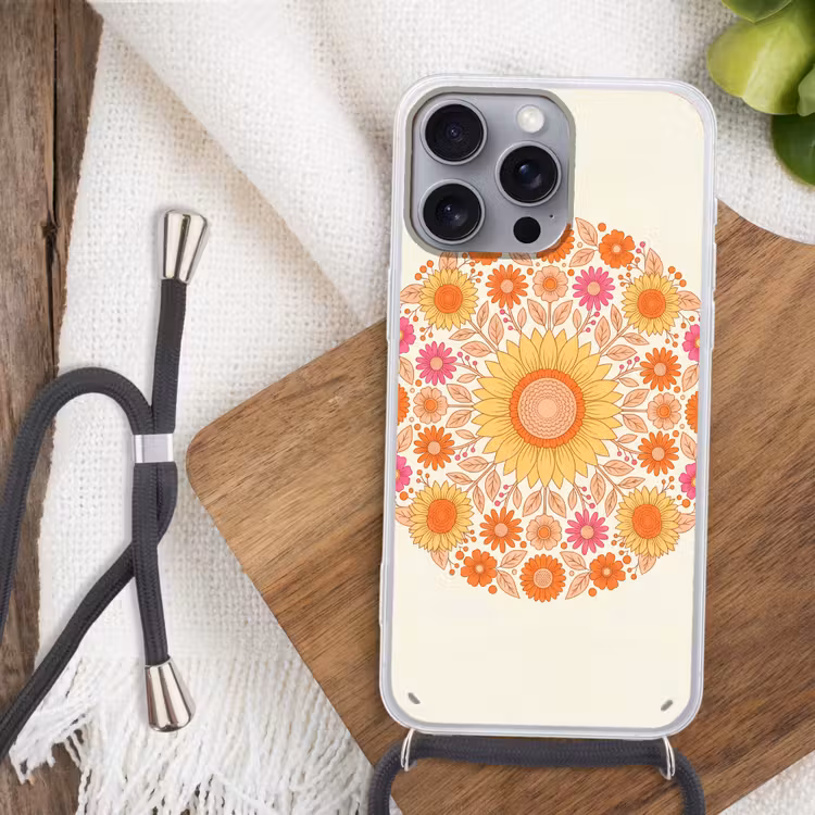 Bloemen - Mandala - Patroon - Kleurrijk Hoesje iPhone 16 Pro Max met koord klein -sfeer4