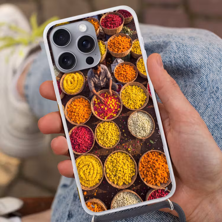 Telefoonhoesje met koord - Bloemen - Markt - Kleurrijk - Bloemen - Markt - Kleurrijk Hoesje iPhone 16 Pro Max met koord klein
