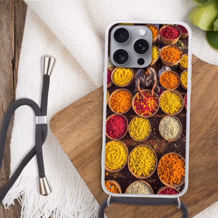 Telefoonhoesje met koord - Bloemen - Markt - Kleurrijk - Bloemen - Markt - Kleurrijk Hoesje iPhone 16 Pro Max met koord klein